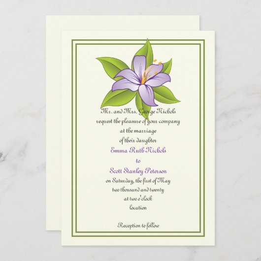 スターガザーリリー薄紫パープル結婚式招待状 招待状 (正面/裏面)