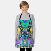 スターガザーリリー、バラとピンクハイビスカスコラージュ エプロン (着用した状態)