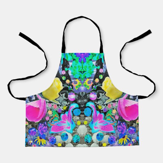 スターガザーリリー、バラとピンクハイビスカスコラージュ エプロン (正面)