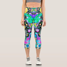 スターガザーリリー、バラとピンクハイビスカスコラージュ カプリレギンス