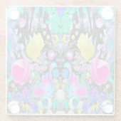 スターガザーリリー、バラとピンクハイビスカスコラージュ ガラスコースター (裏面)