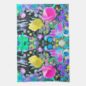 スターガザーリリー、バラとピンクハイビスカスコラージュ キッチンタオル (縦)