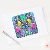 スターガザーリリー、バラとピンクハイビスカスコラージュ スクエアシール (封筒)