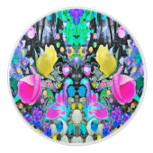 スターガザーリリー、バラとピンクハイビスカスコラージュ セラミックノブ (正面)