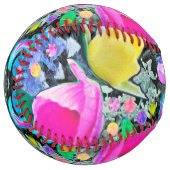 スターガザーリリー、バラとピンクハイビスカスコラージュ ソフトボール (正面左)