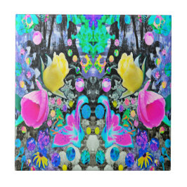 スターガザーリリー、バラとピンクハイビスカスコラージュ タイル