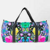 スターガザーリリー、バラとピンクハイビスカスコラージュ ダッフルバッグ (正面)