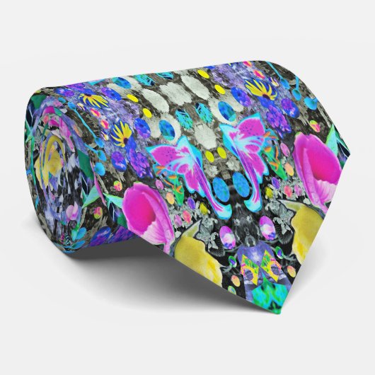 スターガザーリリー、バラとピンクハイビスカスコラージュ ネクタイ (ロール)