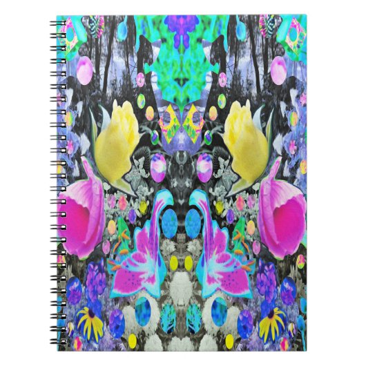 スターガザーリリー、バラとピンクハイビスカスコラージュ ノートブック (正面)