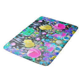 スターガザーリリー、バラとピンクハイビスカスコラージュ バスマット