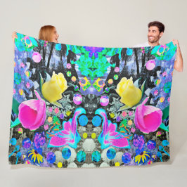 スターガザーリリー、バラとピンクハイビスカスコラージュ フリースブランケット