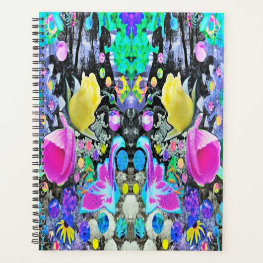 スターガザーリリー、バラとピンクハイビスカスコラージュ プランナー手帳 (正面)