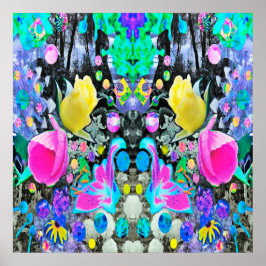 スターガザーリリー、バラとピンクハイビスカスコラージュ ポスター