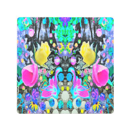 スターガザーリリー、バラとピンクハイビスカスコラージュ メタルプリント