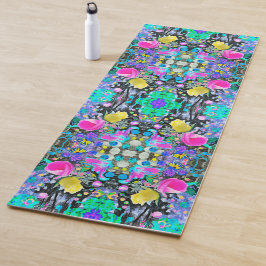 スターガザーリリー、バラとピンクハイビスカスコラージュ ヨガマット