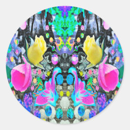 スターガザーリリー、バラとピンクハイビスカスコラージュ ラウンドシール