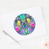 スターガザーリリー、バラとピンクハイビスカスコラージュ ラウンドシール (封筒)