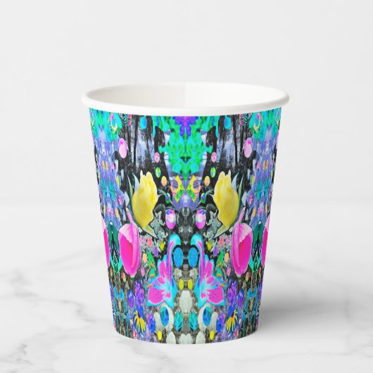 スターガザーリリー、バラとピンクハイビスカスコラージュ 紙コップ (左)