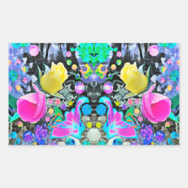 スターガザーリリー、バラとピンクハイビスカスコラージュ 長方形シール