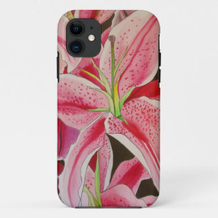 スターガーザーのピンクのユリの水の色のオリジナルアート iPhone 11 ケース