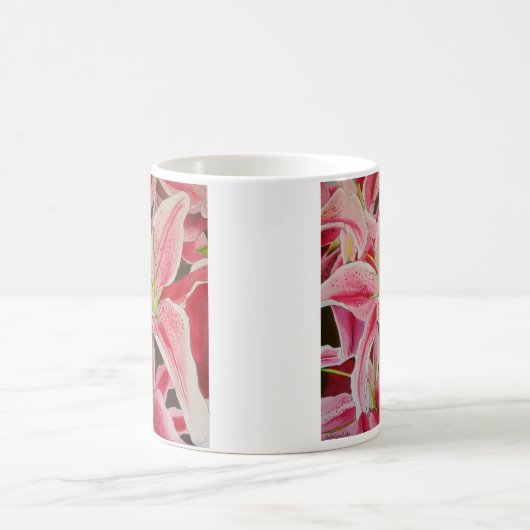 スターガーザーピンクリリーウォーター色のオリジナルアートフラワー コーヒーマグカップ (中央)