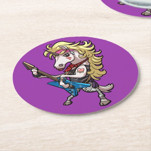 スターギターマンガとヘアメタルグレームユニコーン ラウンドペーパーコースター (アングル)