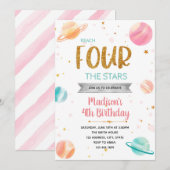 スターギャラクシー宇宙の4歳誕生日 招待状 (正面/裏面)