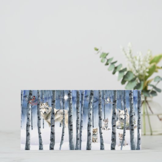 スタークリスマスカードを持つ冬の森の狼 シーズンカード (スタンド正面)