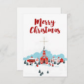 スタークリスマスシーンを持つ赤い教会 招待状 (正面/裏面)
