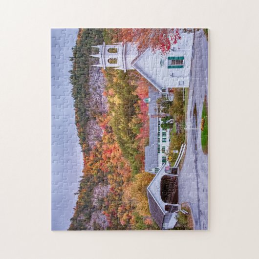 スターク・ニューハンプシャー州の橋と教会の秋 ジグソーパズル (縦)
