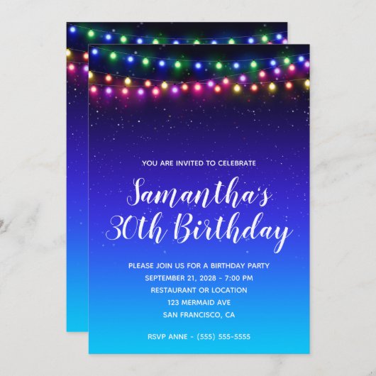 スターグラデーションリー通りライト30歳の誕生日 招待状 (正面/裏面)