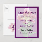 スターゲイザーリリーが下を見ている結婚式のSave the Date 案内ポストカード (正面/裏面)