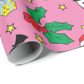 スターサンタクロース雪だるまクリスマスパターンピンク ラッピングペーパー (ロールコーナー)