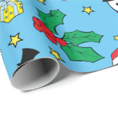 スターサンタクロース雪だるまクリスマスパターンブルー ラッピングペーパー (ロールコーナー)