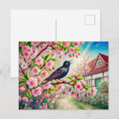 スターシンギングインさくらんぼツリーイラストレーション ポストカード (正面/裏面)
