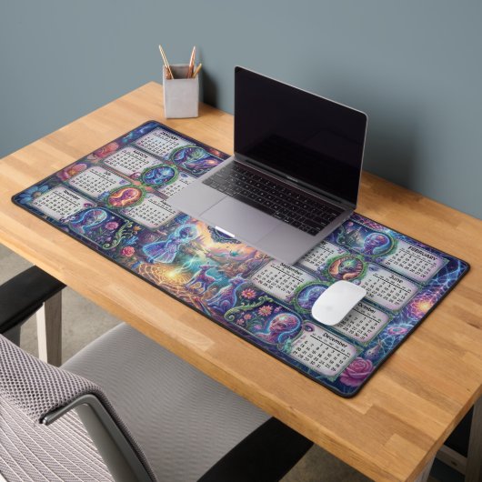 スターシードの聖域 サイケデリック エイリアン 2026年 カレンダー デスクマット (オフィス2)