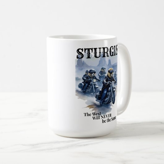 スタージスおもしろいプレーリードッグバイクもしくは自転車に乗る人集団ウエスタンユーモア コーヒーマグカップ (正面右)