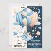 スタージョイントベア熱気球ツインズ1st誕生日 招待状 (正面)