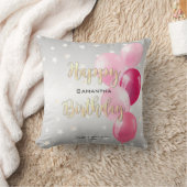スタースタイリッシュリーハッピーバースデーとピンクバルーン クッション (ブランケット)