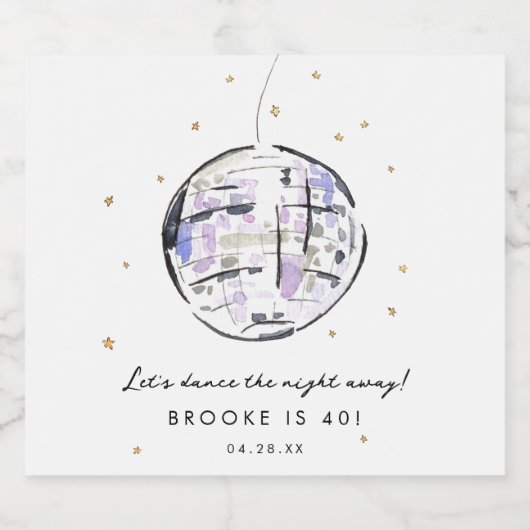 スタースタッズディスコボールウォーター色の誕生日パーティー スパークリングワインラベル (シングルラベル)