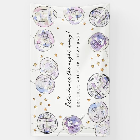 スタースタッズディスコボールウォーター色の誕生日パーティー 横断幕 (縦)