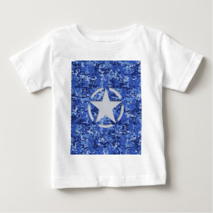 スターステンシルレトロネイビーブルーカモフラージュ ベビーTシャツ