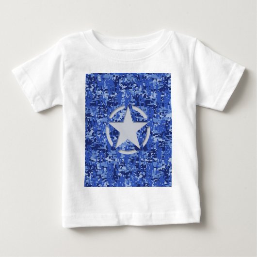 スターステンシルレトロネイビーブルーカモフラージュ ベビーTシャツ (正面)