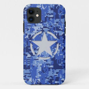 スターステンシルヴィンテージデカールネイビーブルーデジタル迷彩柄 iPhone 11 ケース