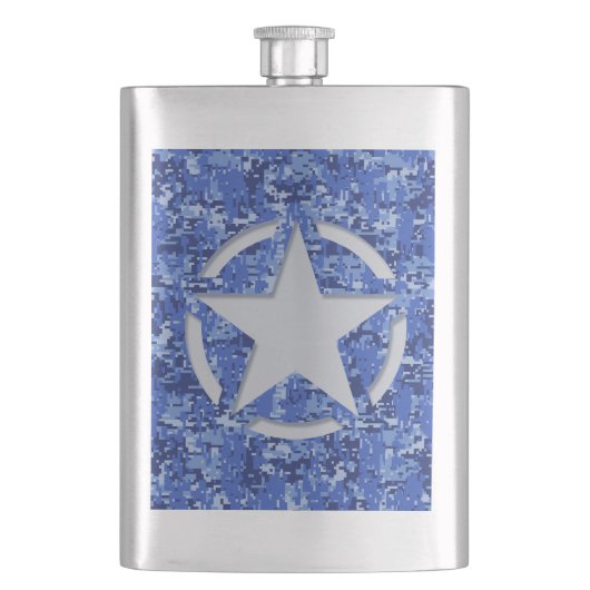 スターステンシルヴィンテージネイビーブルーデジタル迷彩柄 フラスク (正面)