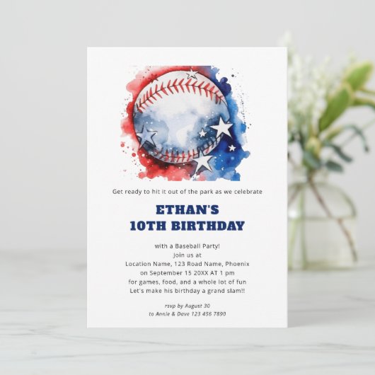 スターストライプズキッズベースボール誕生日 招待状 (スタンド正面)