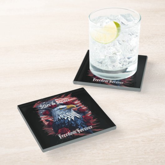 スターストライプズフリーダムフォーエバーイーグルアメリカ国旗 ガラスコースター (アングル)