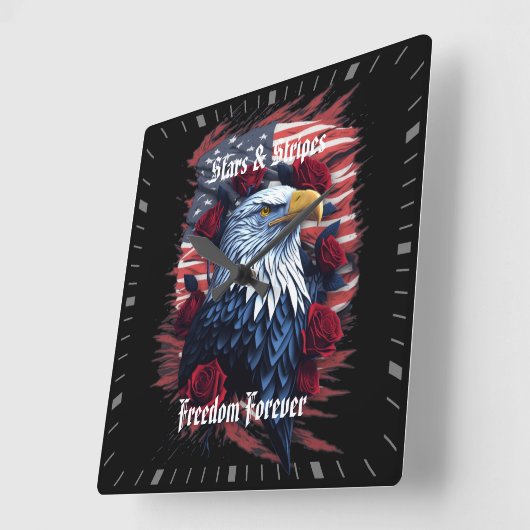 スターストライプズフリーダムフォーエバーイーグルアメリカ国旗 スクエア壁時計 (傾斜)