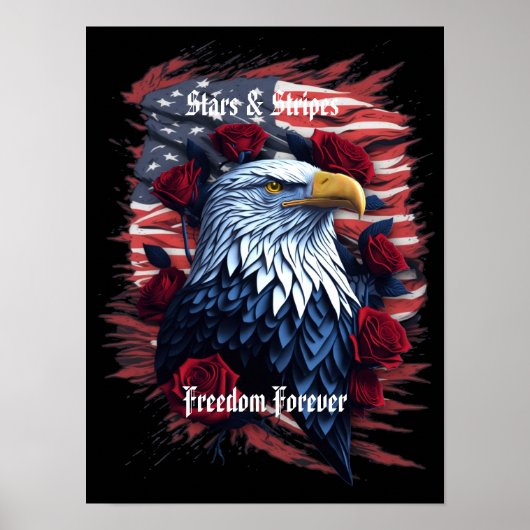 スターストライプズフリーダムフォーエバーイーグルアメリカ国旗 ポスター (正面)