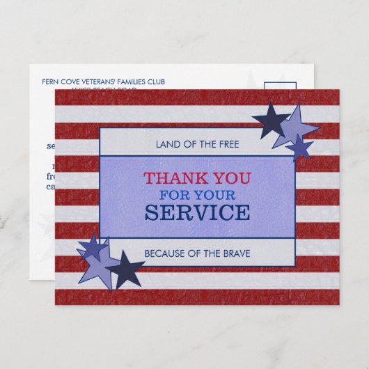 スターストライプズレザーパトリオティック退役軍人ありがとう ポストカード (正面/裏面)